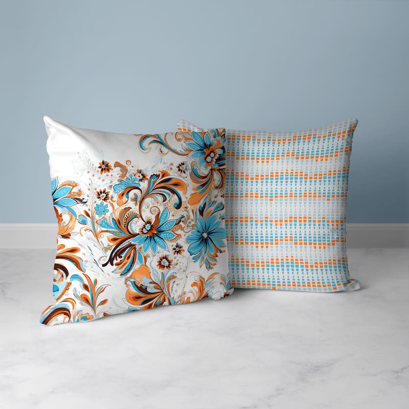 Wild Flora Fusion Faux Suede Reversible Throw Pillow Blue and Orange