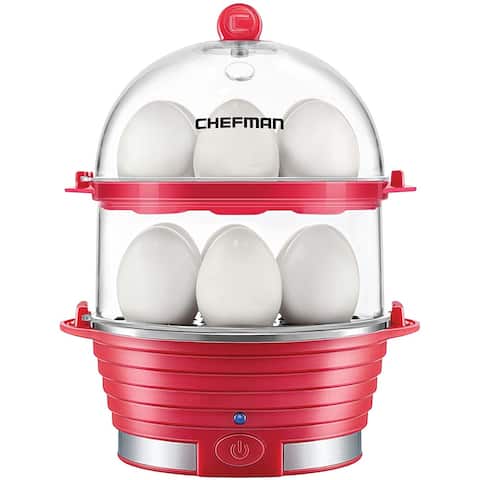 ChefmanElectric Double Decker Egg Cooker, Quickly Makes 12 Eggs, BPA-Free, Red