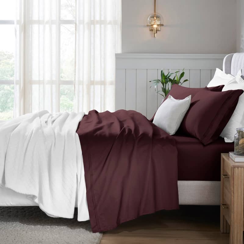 Superior Egyptian Cotton 650 Thread Count Deep Pocket Solid Sheet Set - California King - Plum