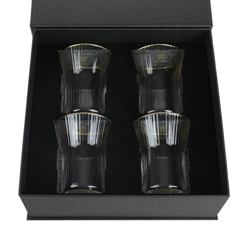 Bruno Magli Set of 4 Whiskey Glasses with Gold Rim - 10 oz