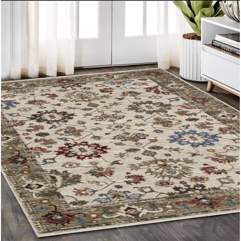 HomeRootsOriental Traditional Runner Area Rug - 92.52' X '62.99' X '0.28 - Green/Ivory