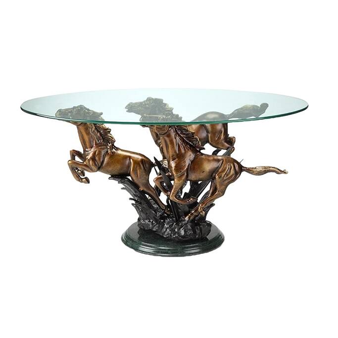 Galloping Horse Trio Metal And Glass Coffee Table - 21.5 X 42 X 24 inches