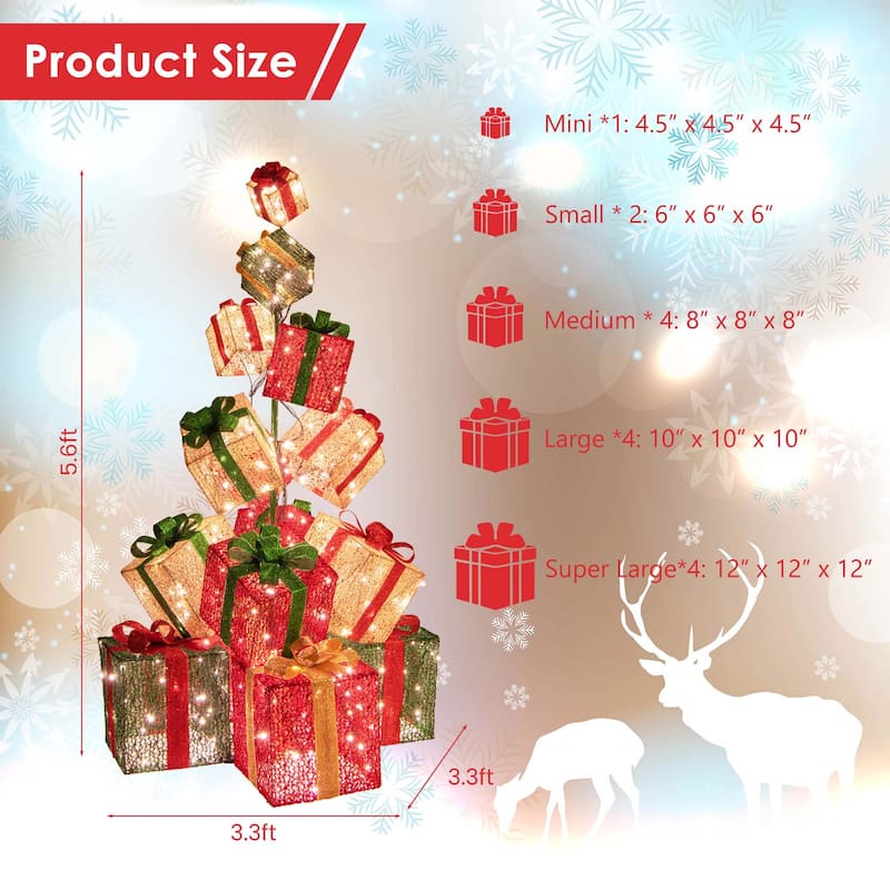 15 Stacked Pre-Lit Gift Box Tower 67'' Lighted Present Decoration