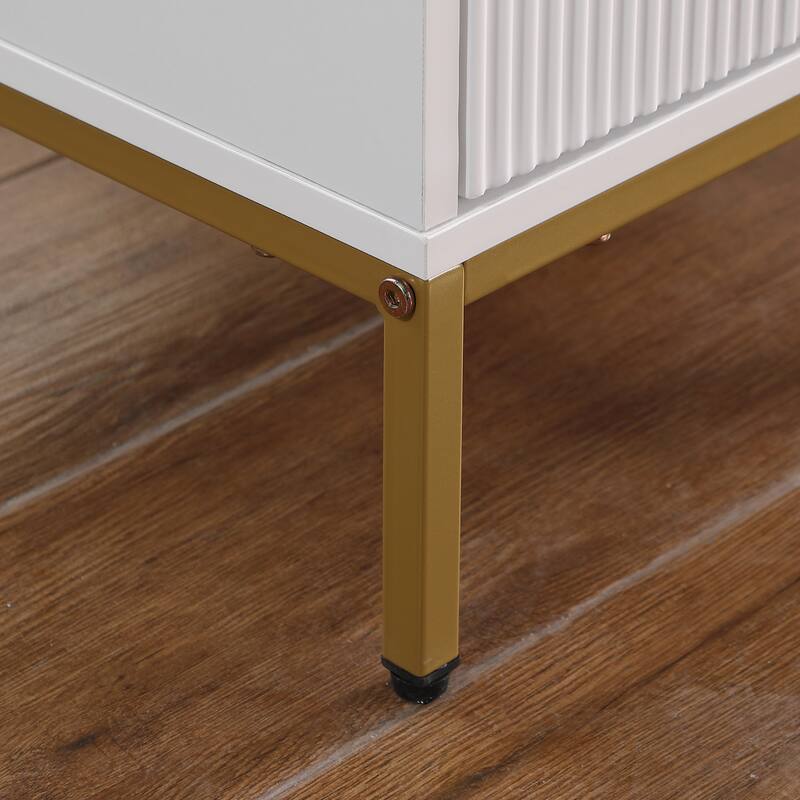 Nightstand with 3 Drawers,Mid-Century Modern End Table,Bedside Table, Gold Metal Legs,Gold Metal Handles