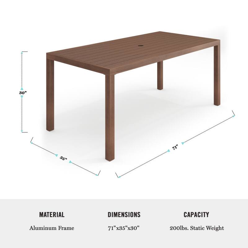 Martha Stewart All-Weather Patio Set with 71" Table and 8 Stackable Dining Chairs - 71"D x 35"W x 30"H