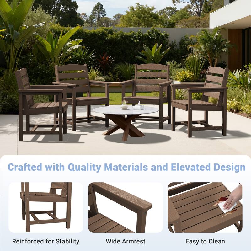7-Piece HDPE Outdoor Dining Table Sets with Umbrella Hole - 1-Table 6-Chairs