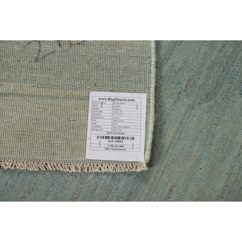 Modern Green Blue Gabbeh Oriental Accent Rug Handmade Wool Carpet - 2'7" x 4'1"