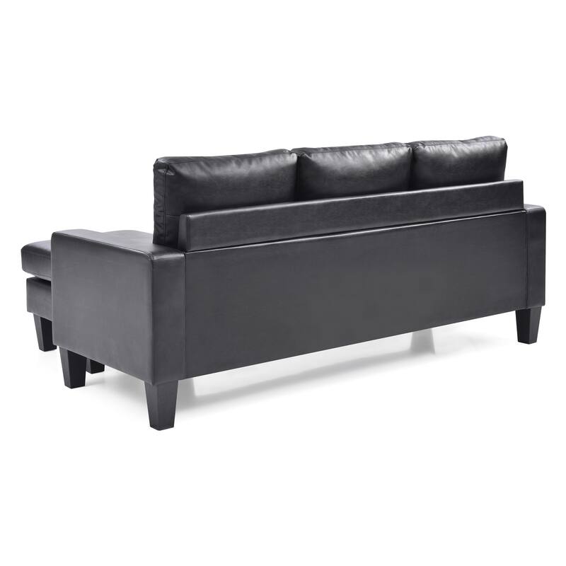 Black PU Sofa Chaise, 31"H x 76"W x 59"D, 93 lbs, for Small Spaces, Assembly Required