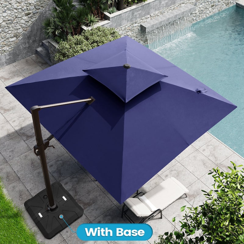 Outdoor 10FT Square Adjustable Offset Cantilever Patio Umbrella with Base
