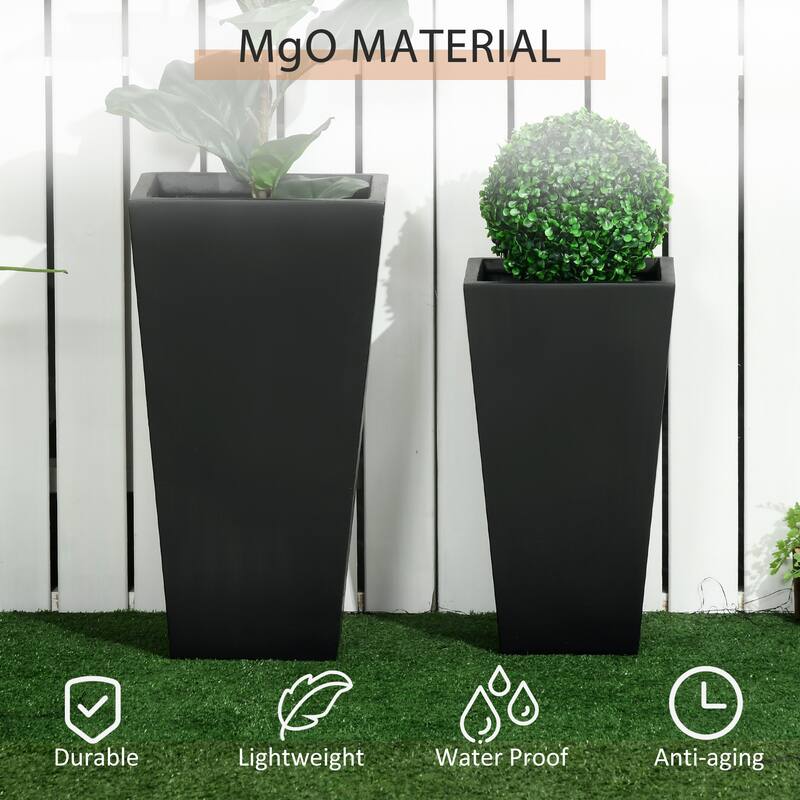 Outsunny 2-Pack Outdoor Planter Set, MgO Flower Pots with Drainage Holes, Durable & Stackable