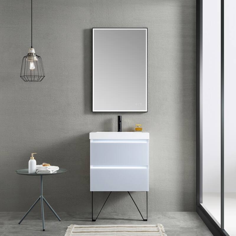 LED Lighted Floating / Wall Huang Vanity with Acrylic Sink and Comfortable Dimmed Vanity Light