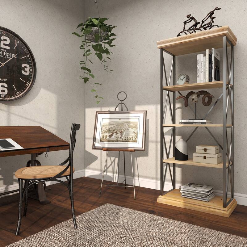 Black Metal Large Adjustable Display Easel with Chain Support and Wood Tray