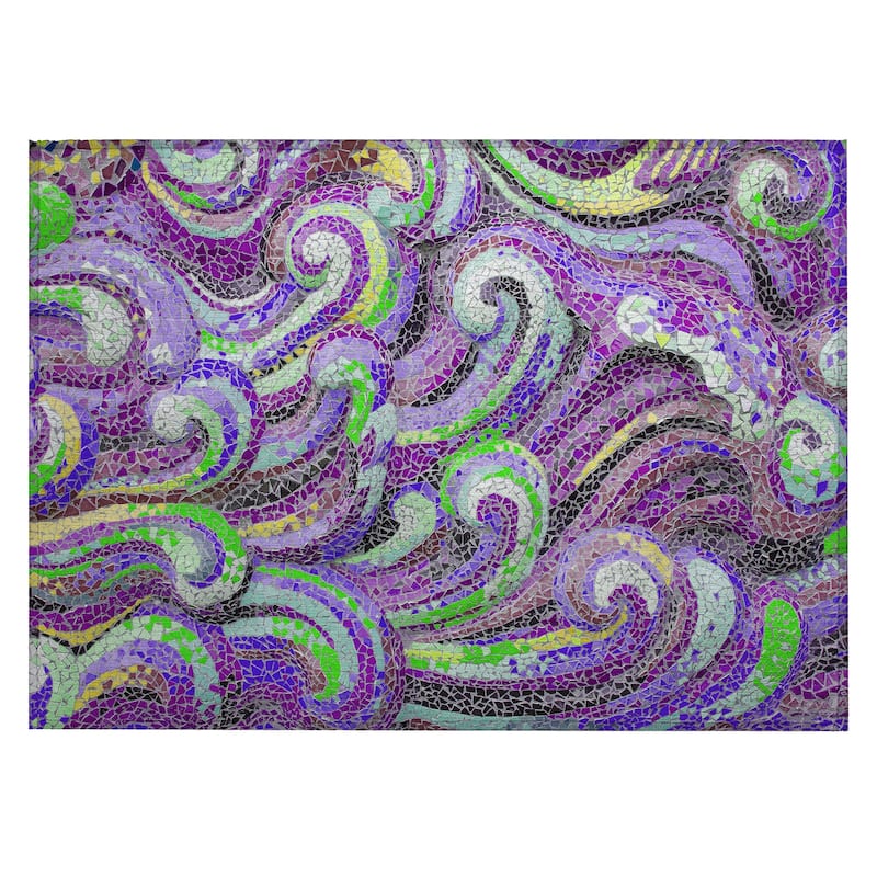 Indoor/ Outdoor Surfside Mosaic Waves Washable Rug New - Purple - 1'8" x 2'6"
