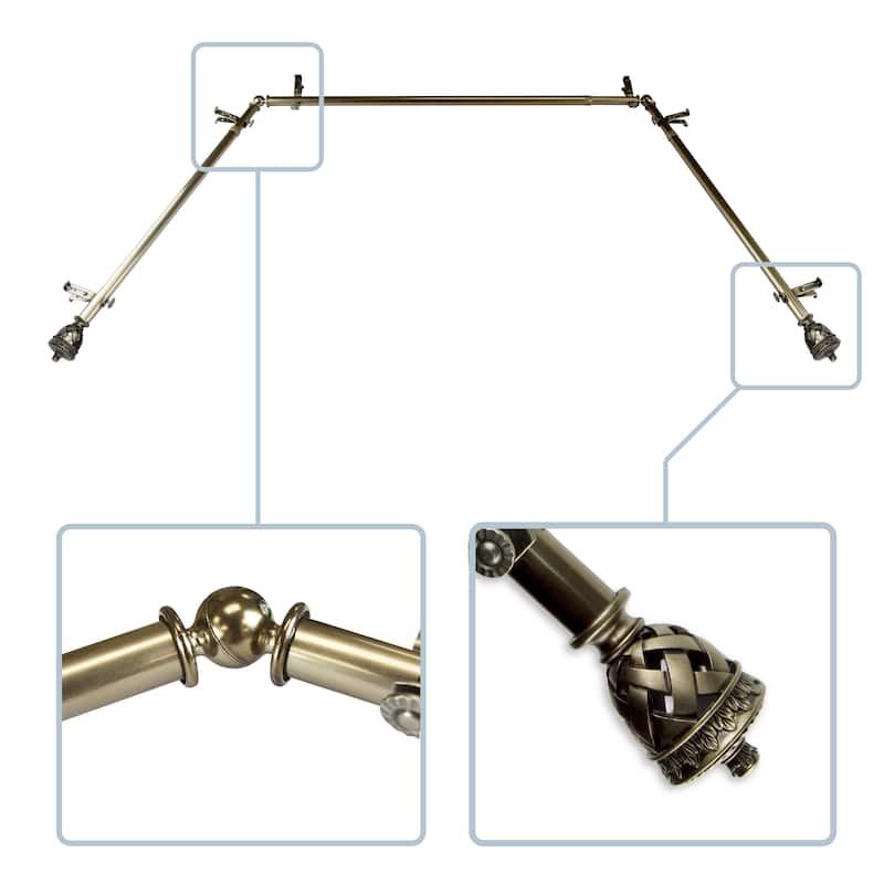 InStyleDesign Loreli 13/16" Bay curtain rod 20"-36", 38"-72" - Antique Brass