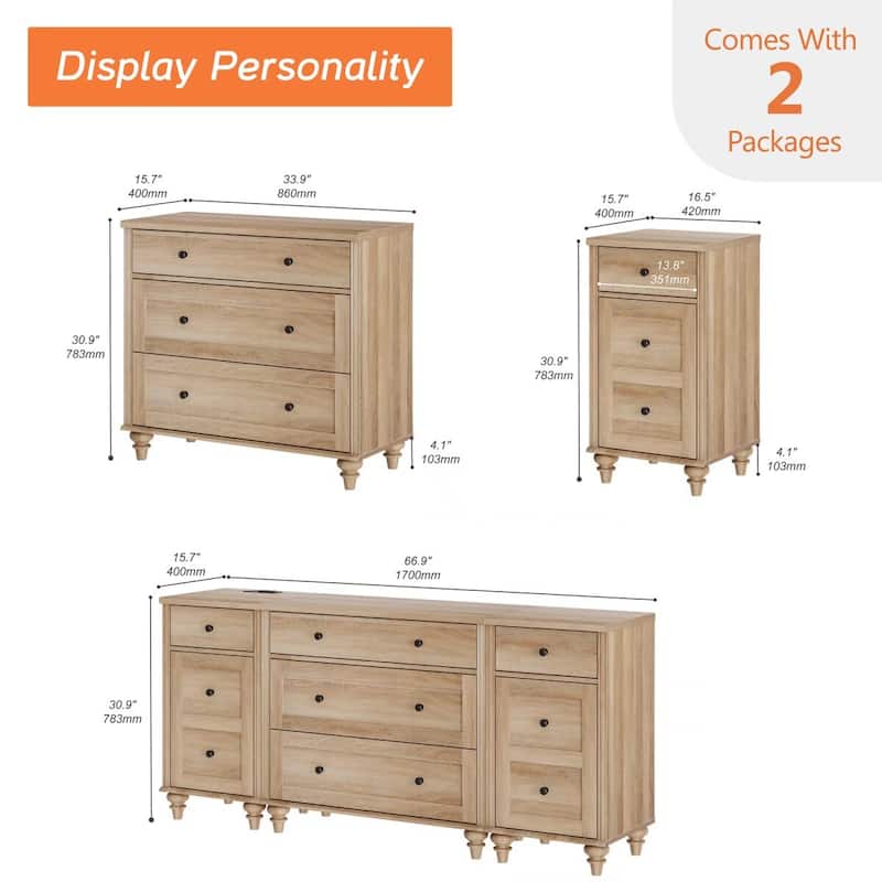 3-in-1 Dresser for Bedroom with 5 Drawers, Mid Century Storage Cabinet