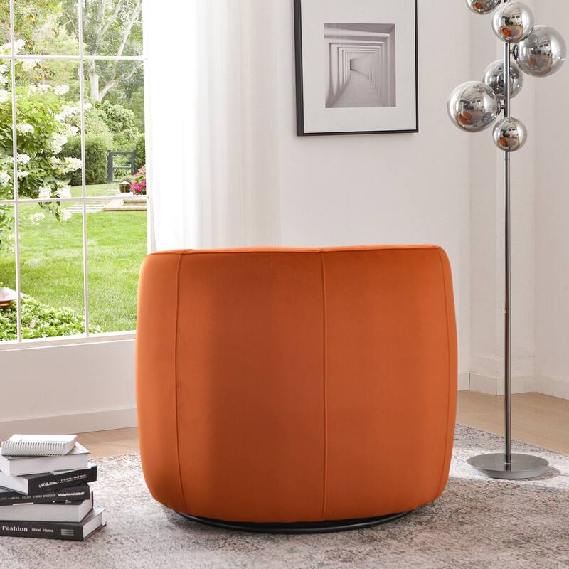KINWELL 34" Wide Velvet Upholstered Swivel Accent Chair with Toss Pillow