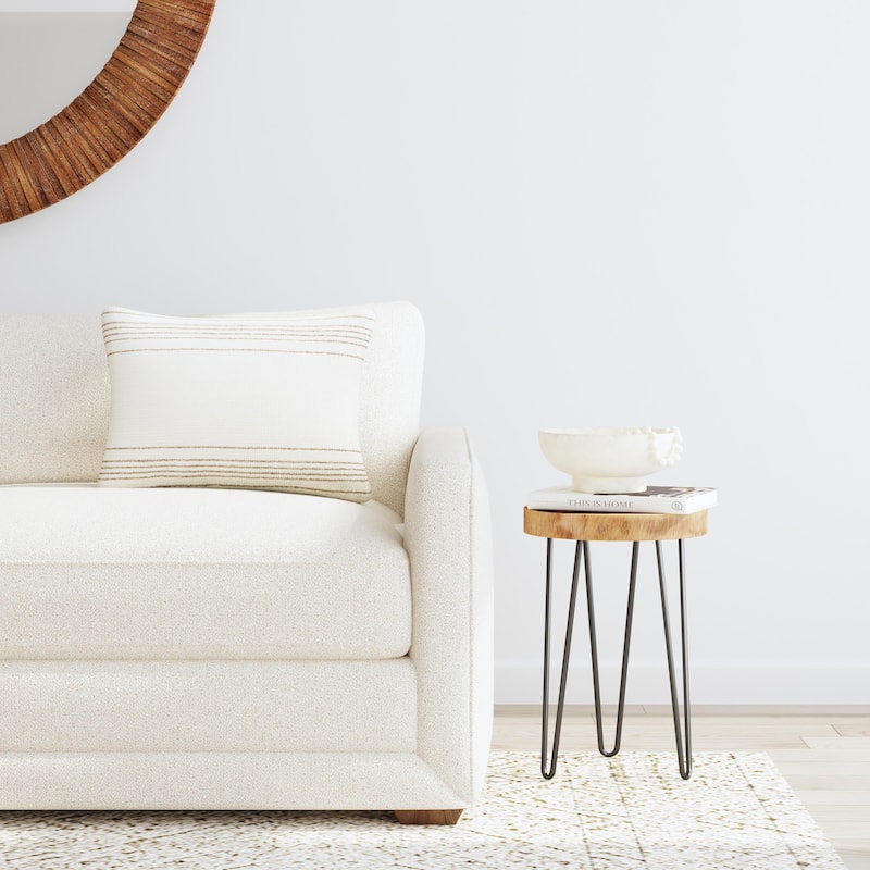 Cross-Cut Wood Slab Side Table With Iron Legs by East at Main - Small - Natural