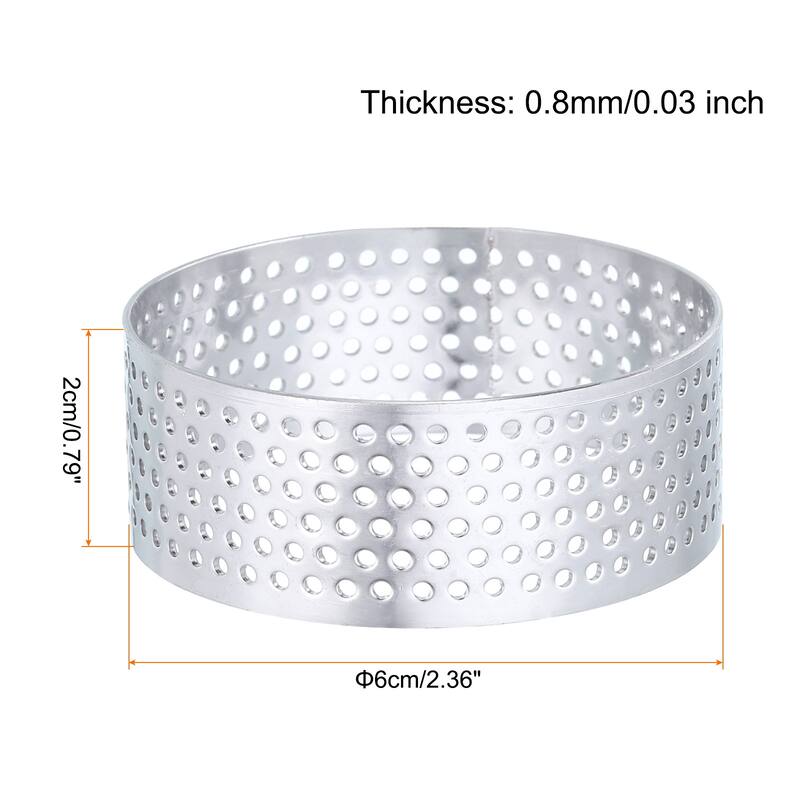 6Pcs Stainless Steel Cake Rings Round Perforated Baking Dessert Cake Ring - 2.4"