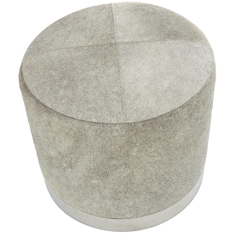 Leather Patchwork Living Room Stool with Silver Metal Base - Gray - Roche River Decor