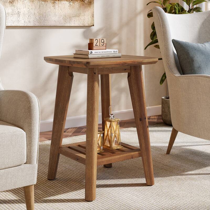 Solid Wood Square End Table with Storage Shelf, 19.68" Wood Side Table for Living Room, Sofa Side
