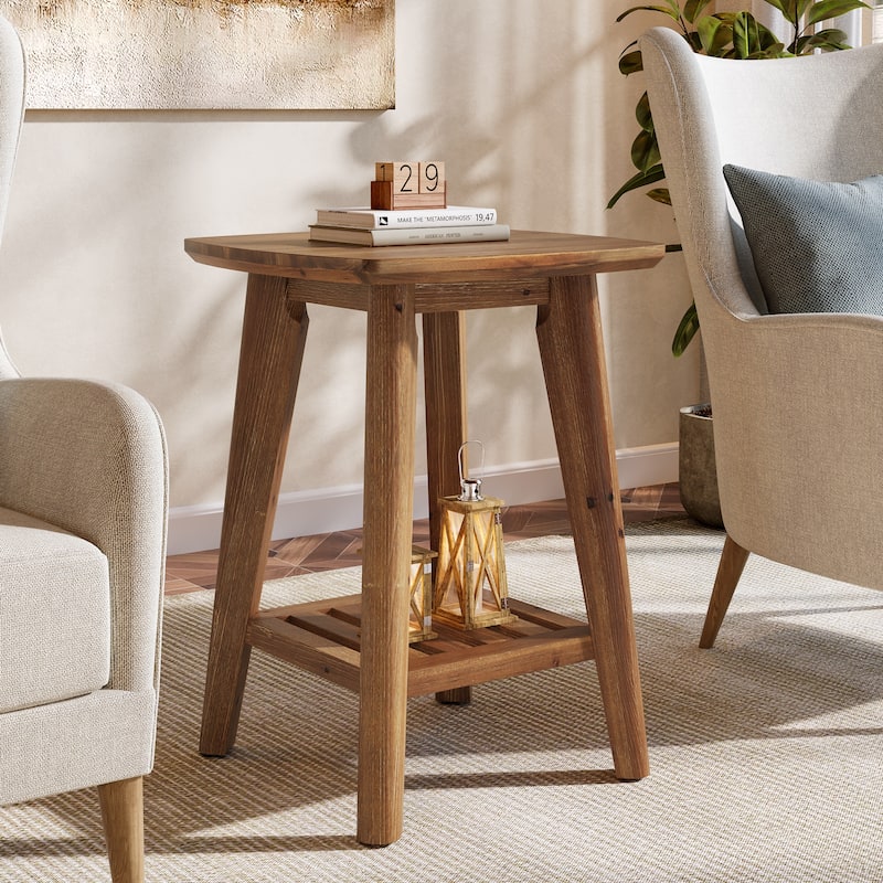 Square Side Table with Storage Shelf & Solid Wood Material, 19.68" Wood End Table for Living Room, Sofa Side, Small Spaces