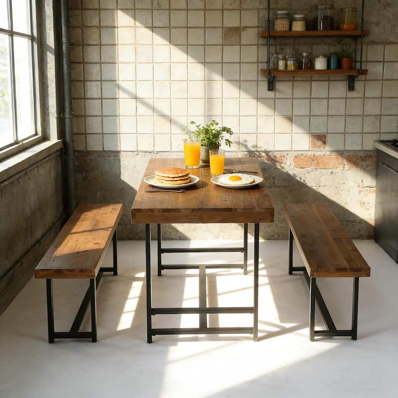 Rustic Rectangular 4-Person Dining Set with 2 Chairs