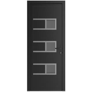 VDOMDOORS Manux 8933 | Front Door Exterior Door | Steel | Frame & Hardware Included | 18x80, Matte Black Entry Door