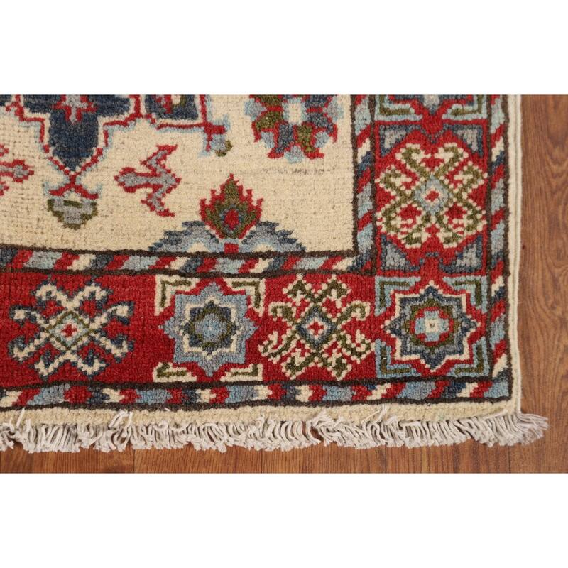 Geometric Kazak Oriental Runner Rug Hand-Knotted Hallway Wool Carpet - 2'0" x 5'10"