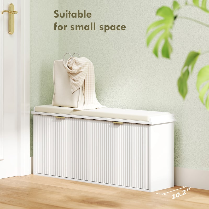 Cushion Seating Shoe Bench with Storage Drawers and Beadboard Panel Perfect Holds Up to 10 Pairs - 40.9" W x 10.2" D x 18.7" H