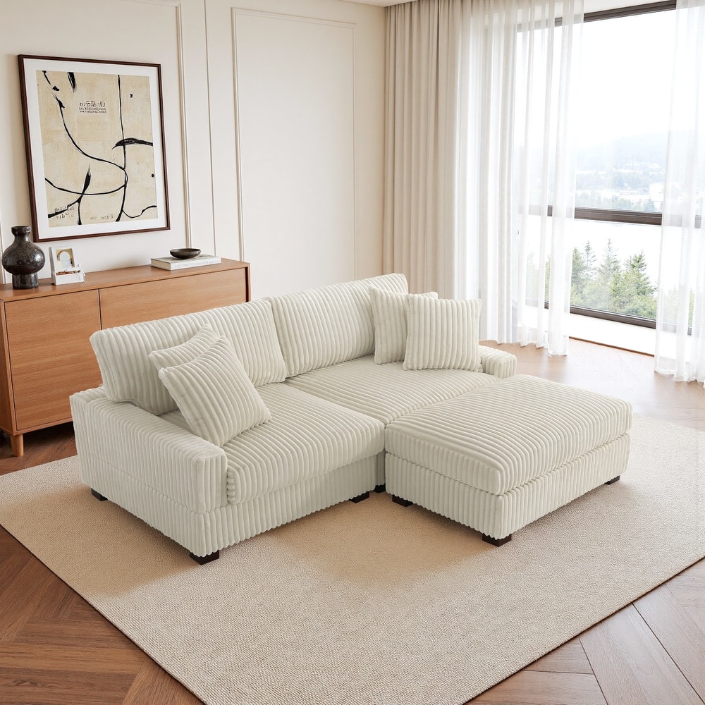 Plush Corduroy Modular Sectional Sofa Comfy Couch