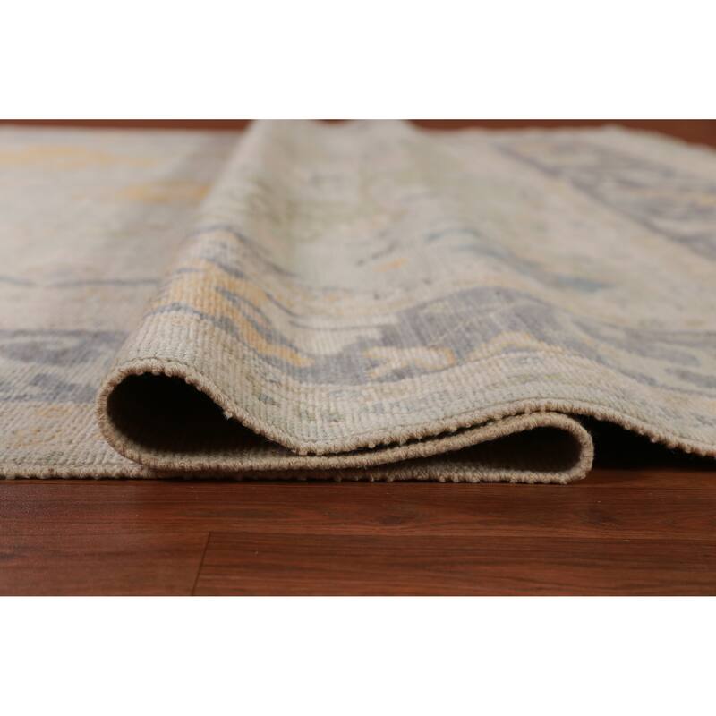 Hand Knotted Oriental 100% Wool Carpet Transitional All-Over Green Oushak Area Rug - 12' 0'' X 9' 3''