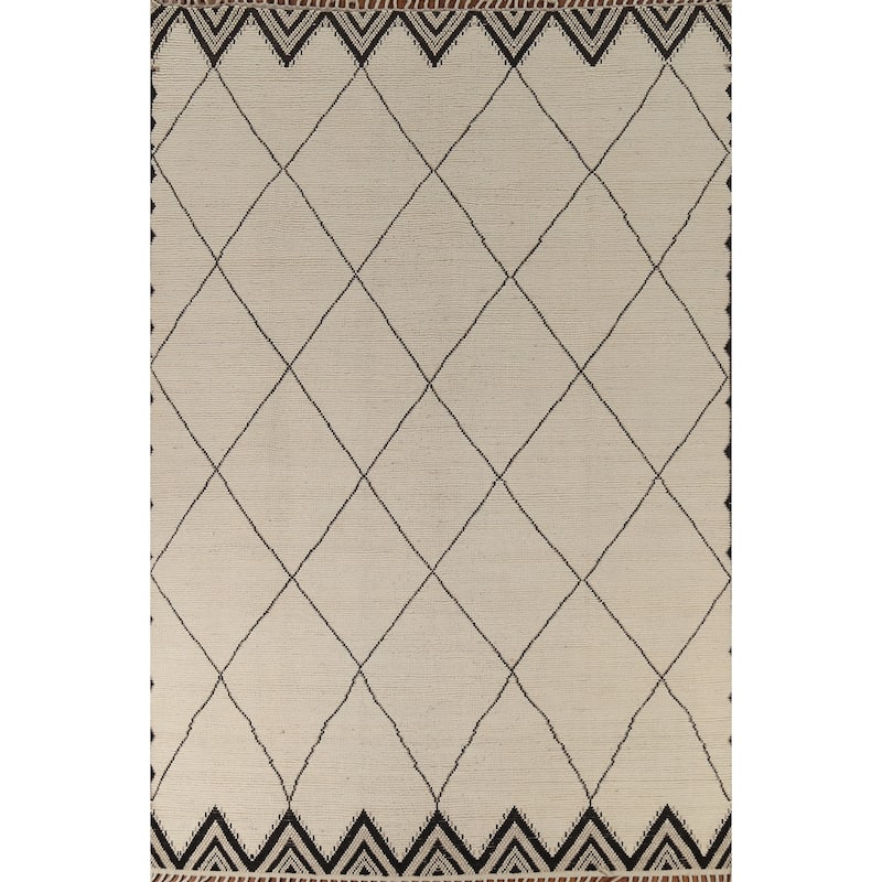 All-Over Trellis Moroccan Area Rug Handmade Wool Carpet - 8'10"x 12'2"