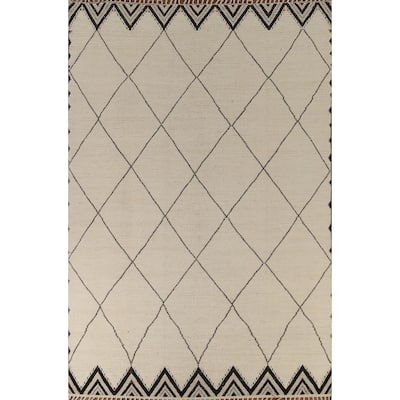 All-Over Trellis Moroccan Area Rug Handmade Wool Carpet - 8'10"x 12'2"