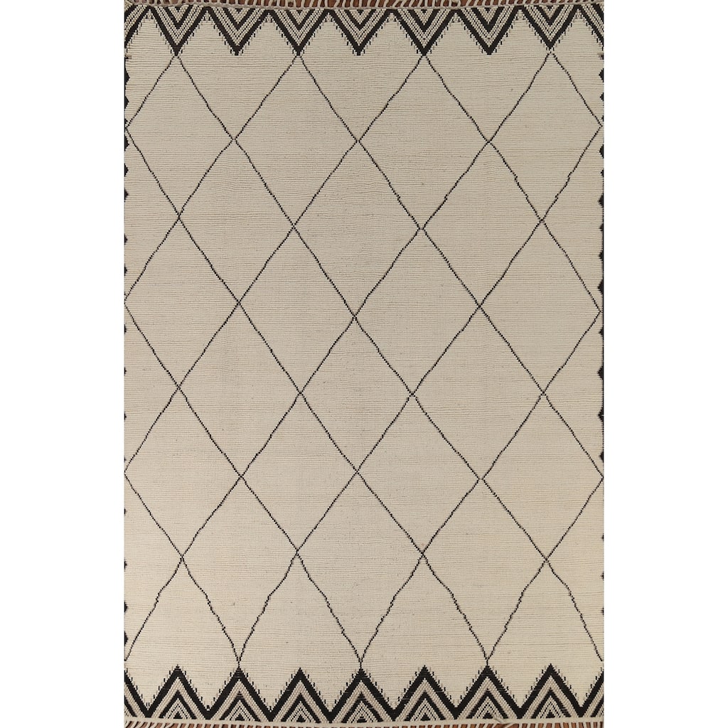 All-Over Trellis Moroccan Area Rug Handmade Wool Carpet - 8'10"x 12'2"