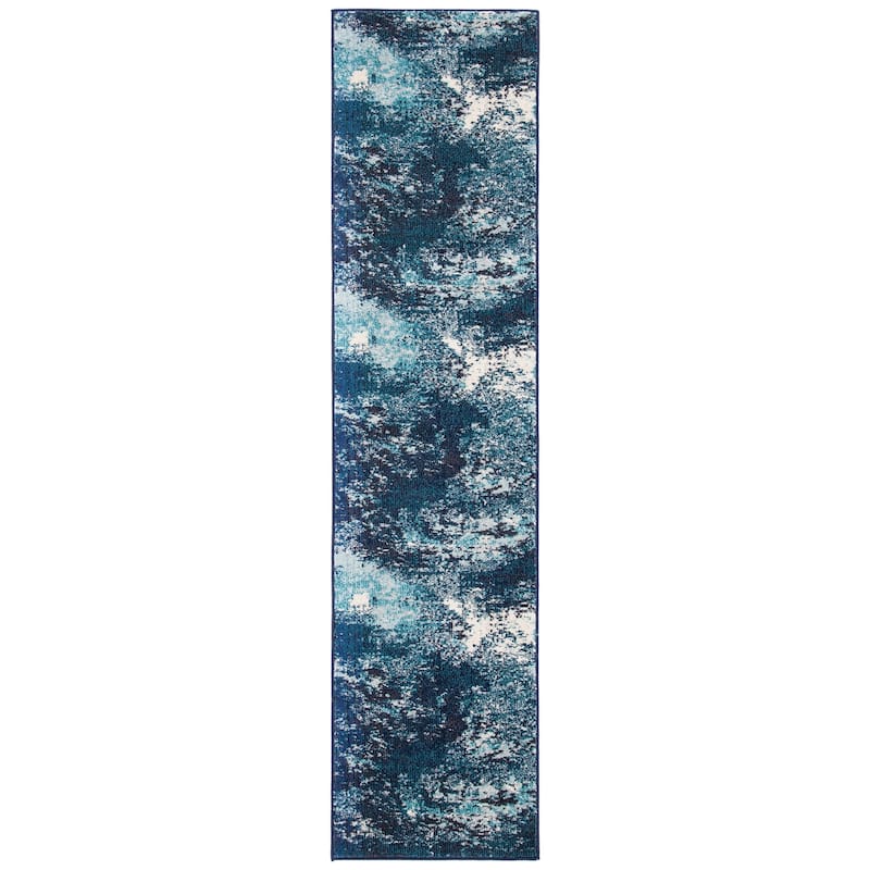 SAFAVIEH Madison Memnuna Modern Abstract Rug - 2' x 8' Runner - Navy/Ivory - Runner