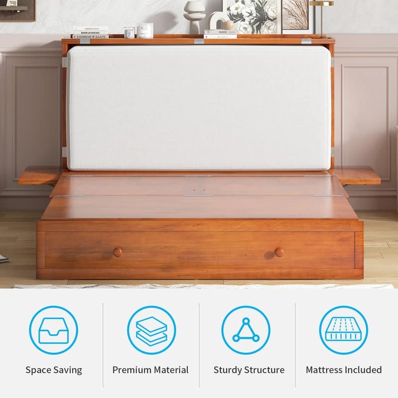 Mixoy Murphy Bed Cabinet Chest with Mattress & Storage Platform