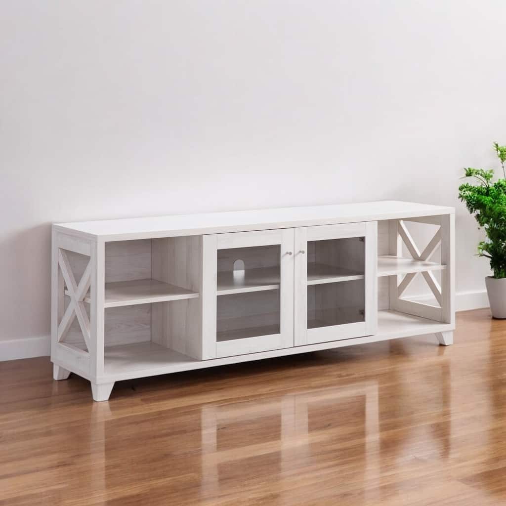 HomeRoots 60" Oak Wood Enclosed and Open Storage TV Stand - 60.00 in. x 22.00 in. x 15.50 in.