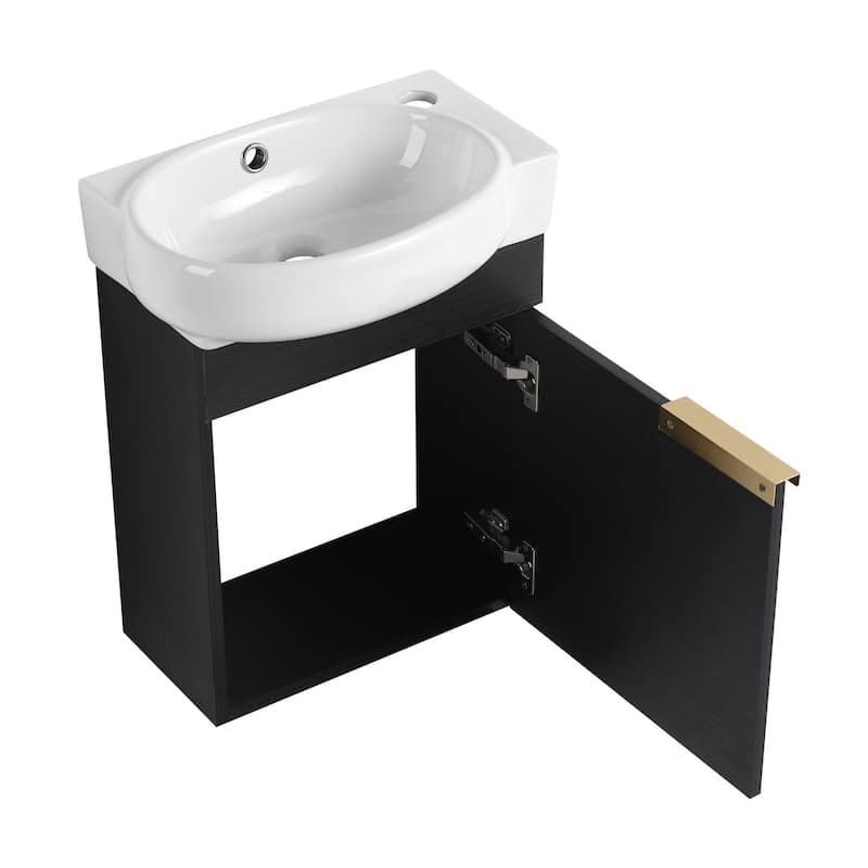 17 in.W Wall-Mounted Plywood Bathroom Vanity in Imitative Oak with Ceramic Sink