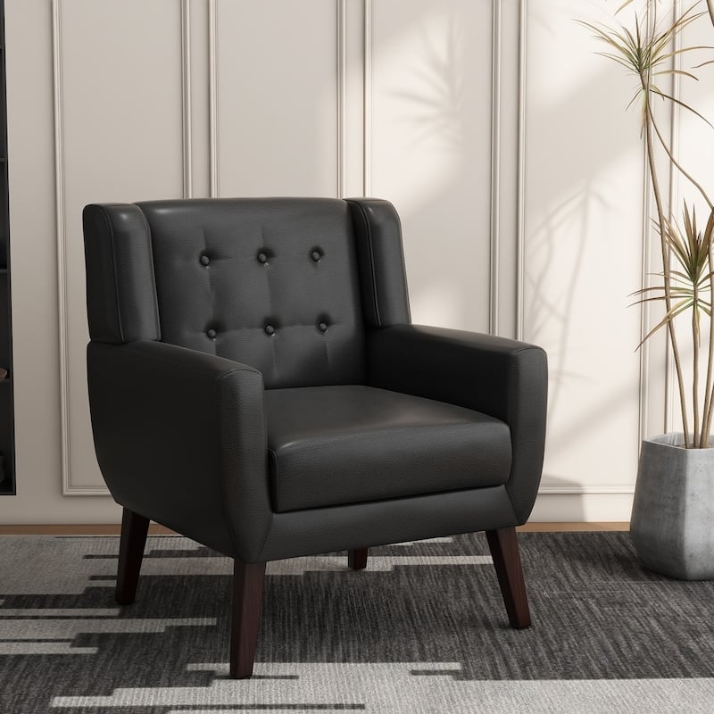 UIXE Faux Leather Accent Armchair, Upholstered Accent Chairs For Bedroom - Single - Black