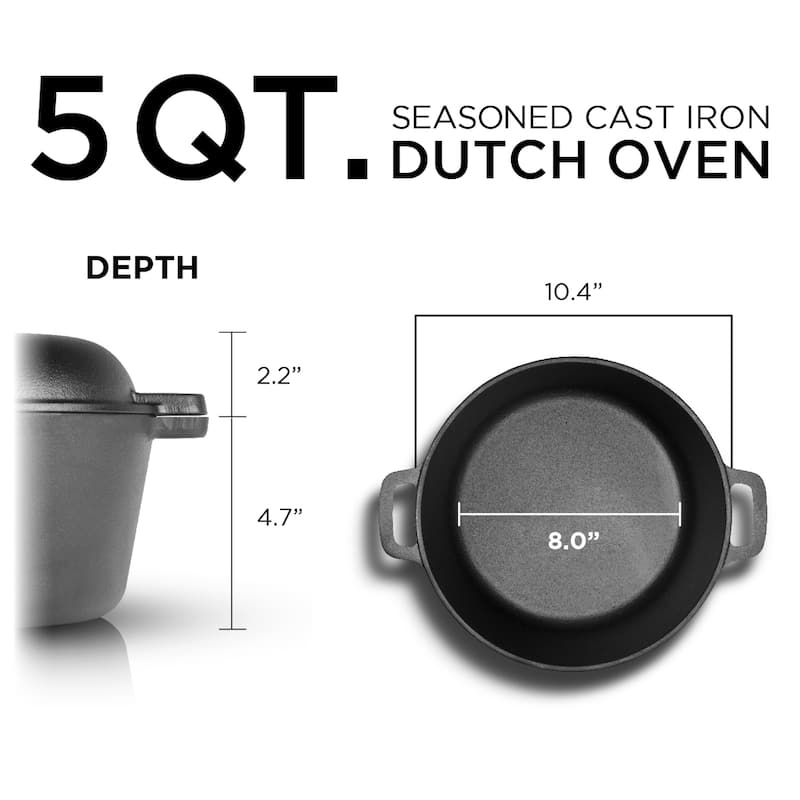 Seasoned Cast Iron 5 Quart Dutch Oven w Skillet Lid