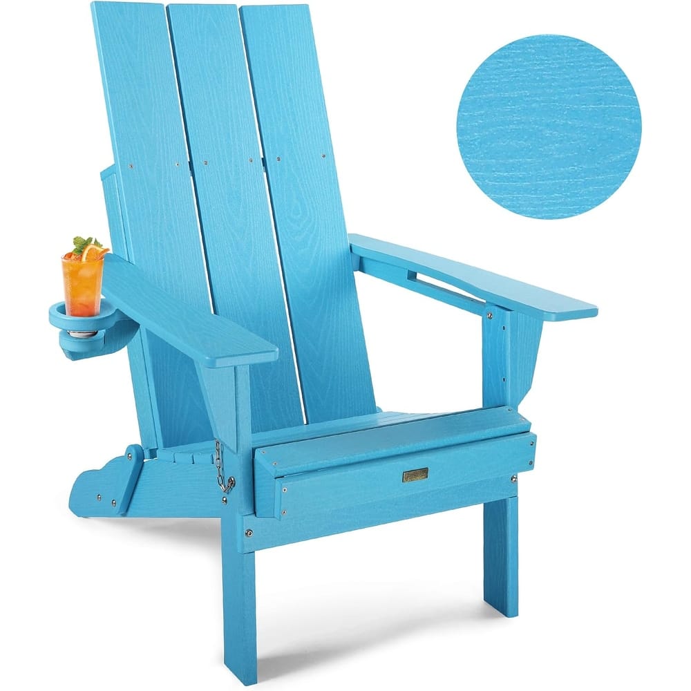 WINSOON Modern HDPE Outdoor Folding Adirondack Chair With Cup Holder