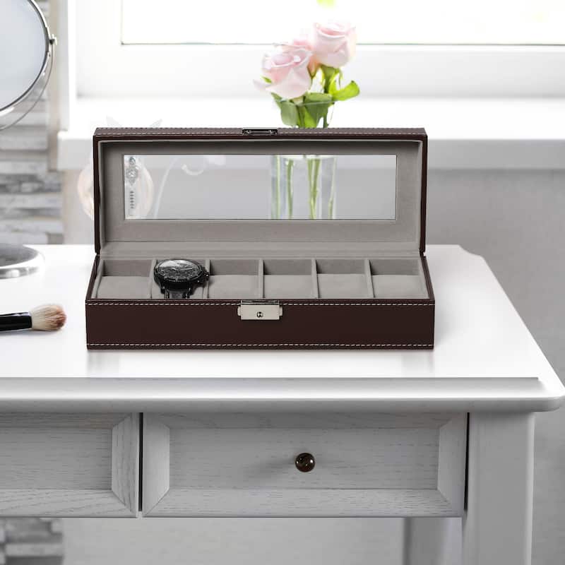 6 Slot Watch Display Case Watch Box Organizer, Father's Day Gift Watch Holder Organizer