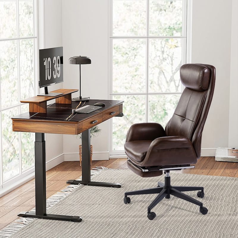 Glitzhome Modern Adjustable Swivel High Back Ergonomic Office Chair with Footrest and Armrest