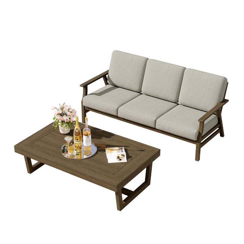 2-Piece Teak Outdoor Sofa Set with Table