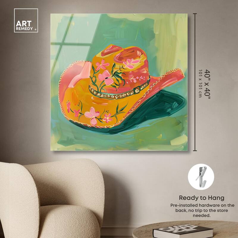 Wildflower Cowboy Hat Acrylic by Art Remedy, Ready to Hang