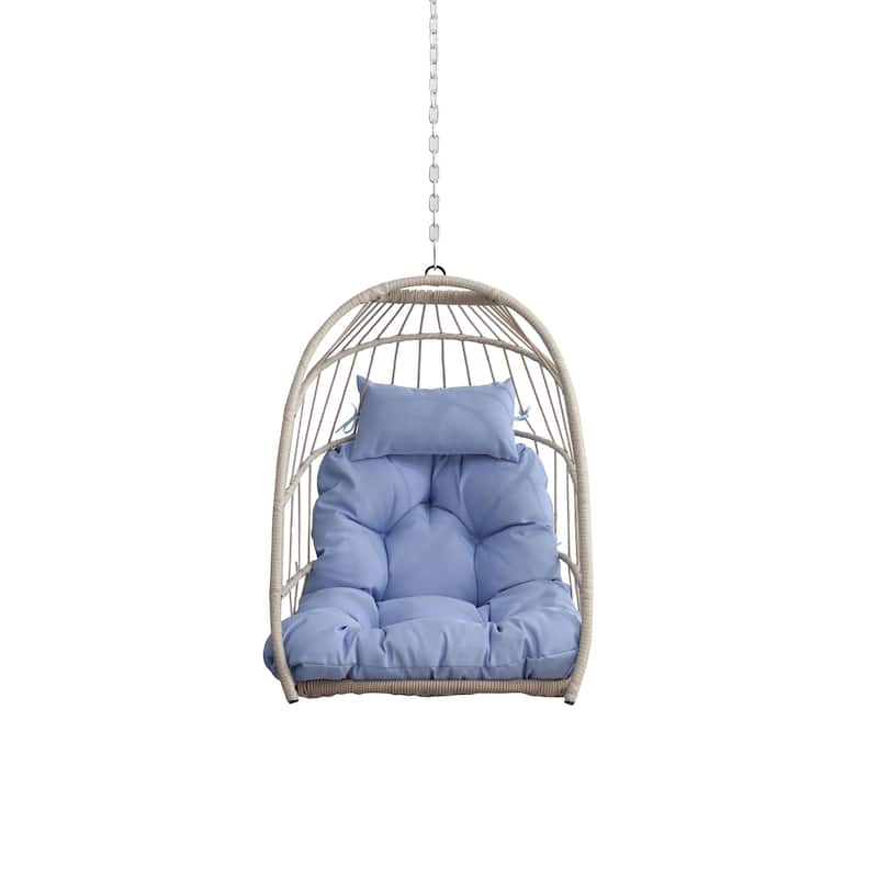 Foldable PE Wicker Hanging Chair with Removable Cushion and Weather-Resistant Design (Outdoor/Indoor Use)