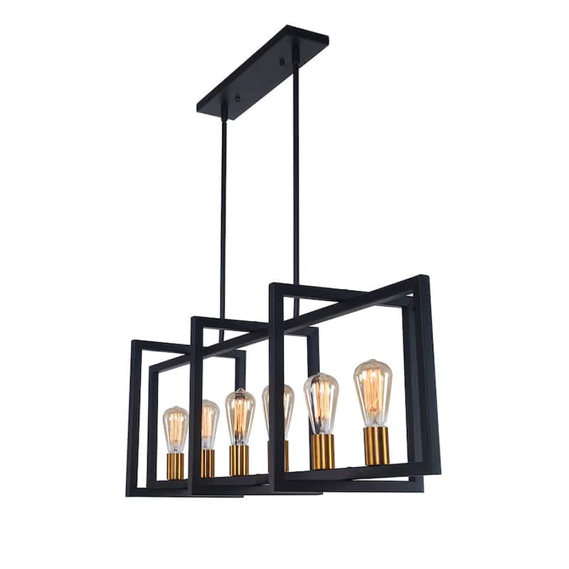 6-Light Black Rectangle Linear Island Pendant Farmhouse