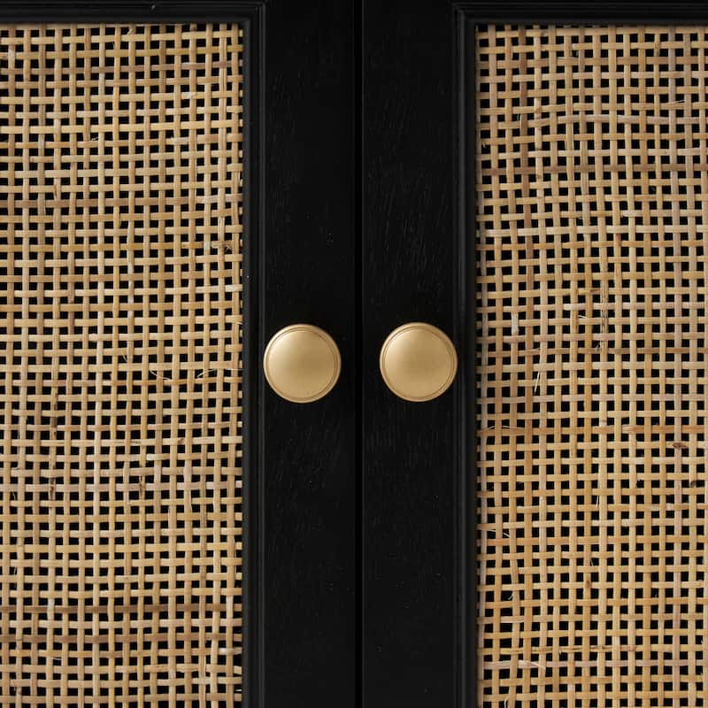 Black Wood Handmade 2 Drawers and 2 Door Cabinet with Rattan Front