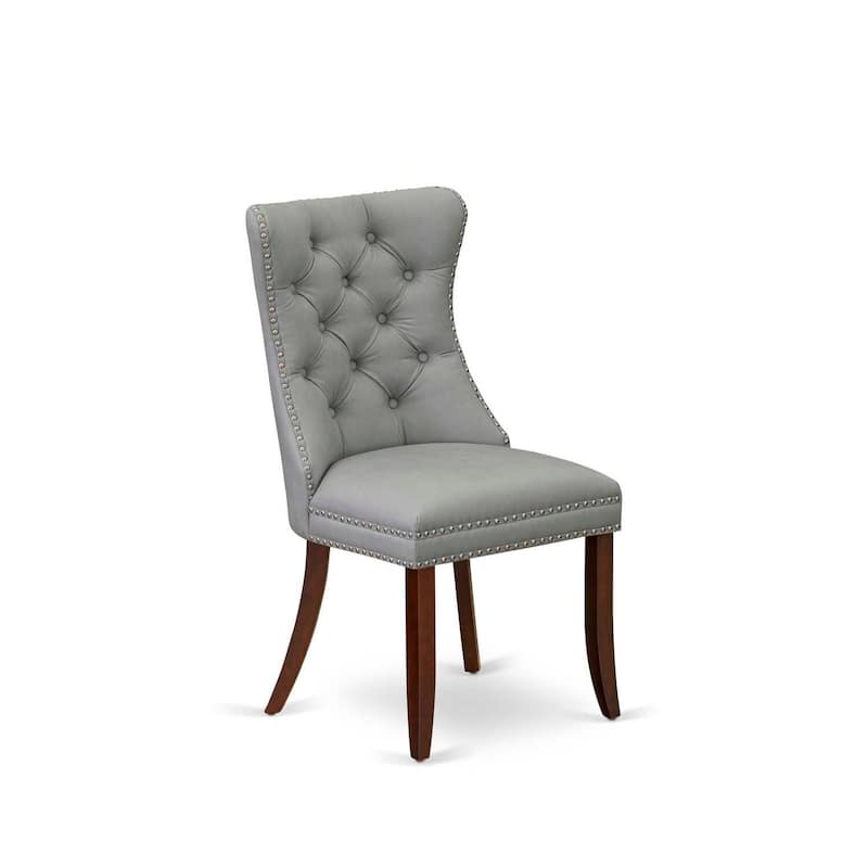 Parson Dining Chairs Set of 2 - Light Gray Faux Leather Upholstered Chairs with Nailhead Trim