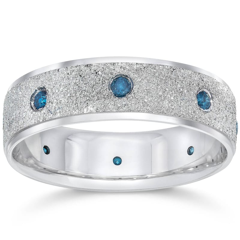 Mens White Blue Diamond 1/3ct Stone Finish Wedding
